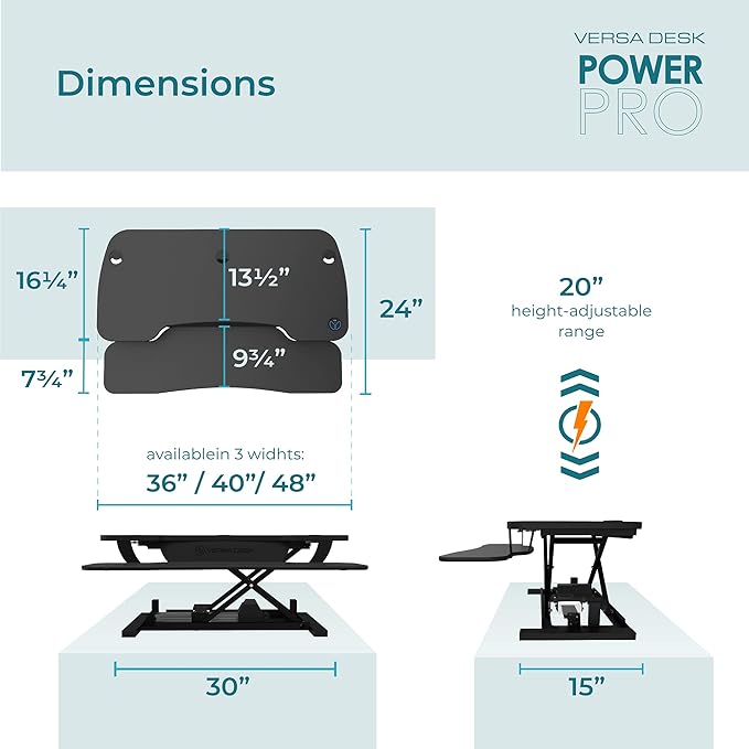VERSADESK Electric Standing Desk Converter, 48 Inch PowerPro Height-Adjustable Sit Stand Desktop Riser, Keyboard Tray, USB Charging Port, 48" W X 24" D, Black