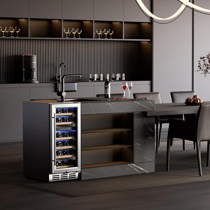 EUHOMY 15 Inch Wine Fridge, Dual Zone Wine Chiller with Digital Temperature Control, Wine Cooler Upgraded Compressor Fits Low Noise, Wine Storage with Double-Layer Glass Door, 33 Bottles.