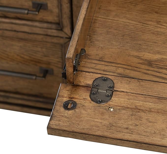 Liberty Furniture Carolina Park Jr Executive Credenza with Keyboard Tray, Locking File Storage for Home Office- Amber Brown Oak Wood