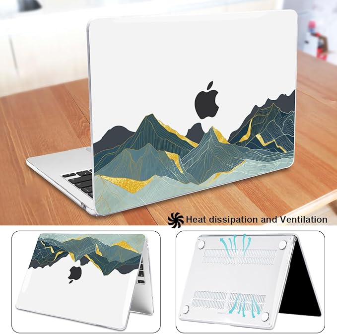 for 2022 2023 2024 2025 MacBook Air 13.6 inch Case M4 A3240 A3113 M3 A2681 M2, Crystal Plastic Hard Shell Case Keyboard Cover for Mac Air 13.6 M4 Liquid Retina Display, Circling Mountain