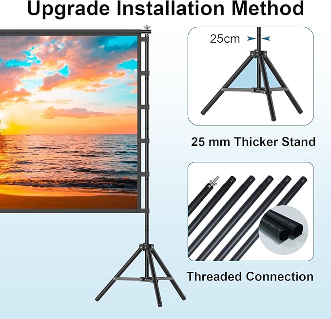 Outdoor Projector Screen with Stand, TOWOND 120 inch Portable Movie Screen, 16:9 HD Foldable Anti-Crease Projection Screen with Carry Bag for Home Theater Outdoor Indoor Support Double Sided