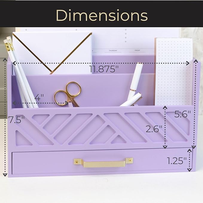 BLU MONACO Mail Organizer Countertop Kitchen - Purple Wood Desk Storage with Drawer - Mail Sorter or Bill Holder for Desk - Farmhouse Accessories & Mail Basket for Counter