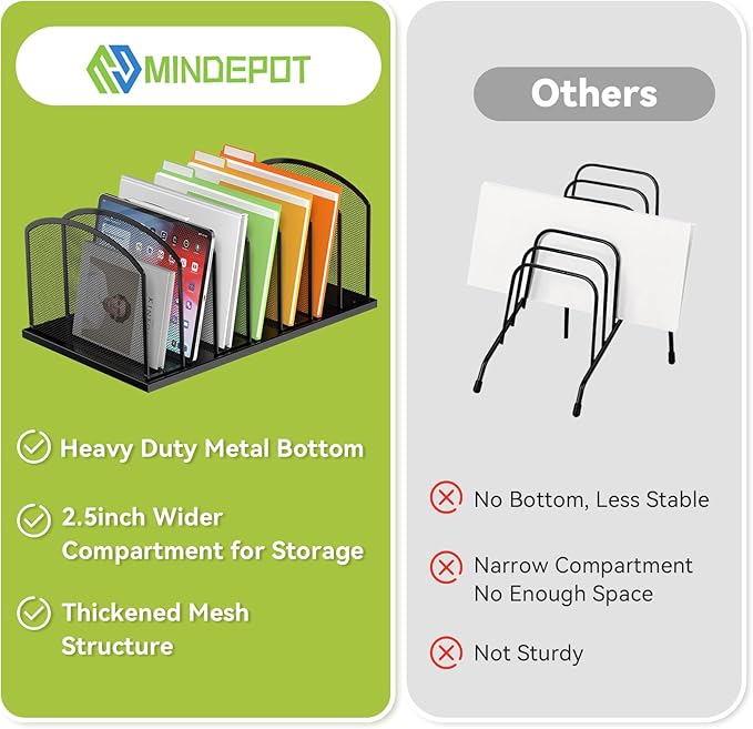 Desk File Organizer 7 Sections Upright Mesh File Sorter Organizer for Desk, Office Organization File Holder for Home, Office & Classroom (Black, 2Pack)