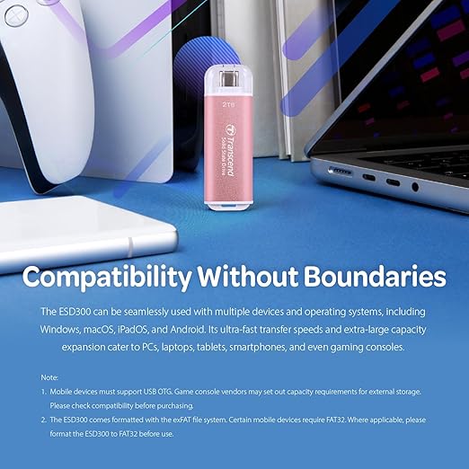 Transcend 1TB External SSD, USB 3.2 Gen2, Up to 1,050MB/s, Portable SSD with Type C, for Steam Deck, ROG Ally, MSI Claw, Windows & Mac, iPhone, iPad, Android, PS5, Xbox, Smart TV, Pink
