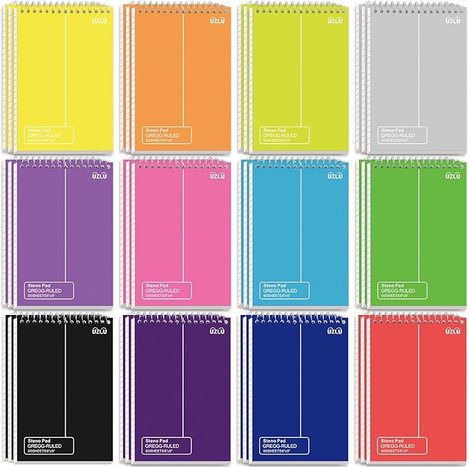 24 Pack Steno Pads 6 x 9 in Spiral Top Notebook Bulk 12 Assorted Color Note Pad 60 Sheets Gregg Rule Writing Paper Steno Notebooks for Students Teachers Men Women Professionals Office School Recording