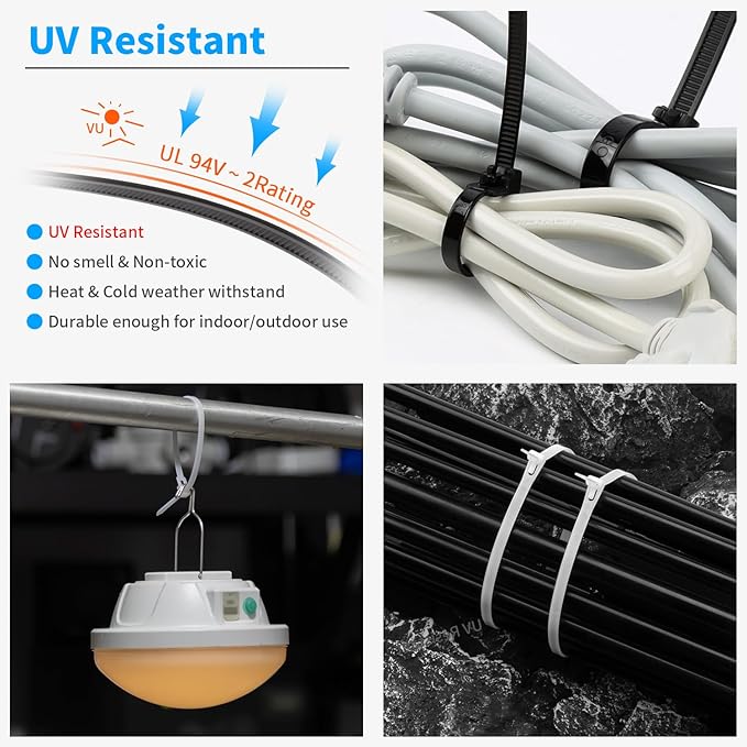 14 Inch Recoverable Reusable Zip Ties, 100PCS White Zip Ties, Outdoor 120 lb. Small Cable Ties, Small Releasable Plastic Ties, Removable Wire Ties for Wire Management Outdoor Patio