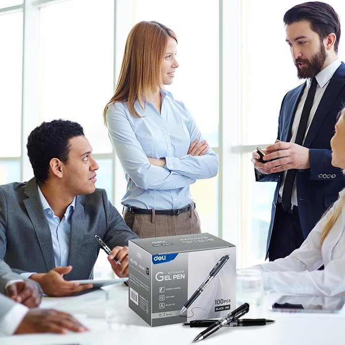 deli Gel Pens, 100 Pcs Retractable Pens Black Ink, Medium Point Pen 0.7mm, Smooth Writing, Fast Dry, No Bleed for Journaling Note Taking, Home School Office Supplies