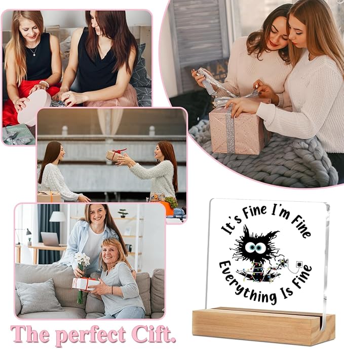 Office Decor Funny Cat Decor Acrylic Sign with Wood Stand, Funny Office Gifts Bedroom Office Living Room Desk Cubicle Table Shelf Decor, Cat Lover Gifts for Women Men Girls Coworker Friends