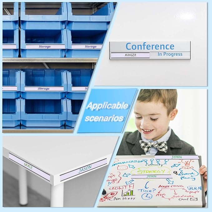 Eeoyu Magnetic Label Holders with Magnets Magnetic Data Card Holders with Clear Plastic Protectors for Metal Shelf, Whiteboard, Set of 50 (0.5 x 4 Inch)