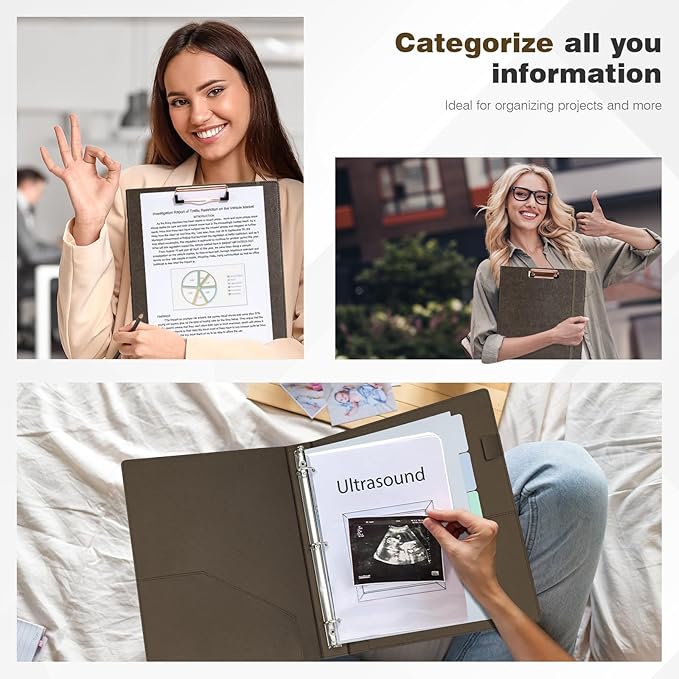 Ospelelf 1 Inch 3 Ring Binder Vintage Hardcover, Leather Clipboard Organizer for Letter Size, Professional Binder with Dividers and Tabs, Brown