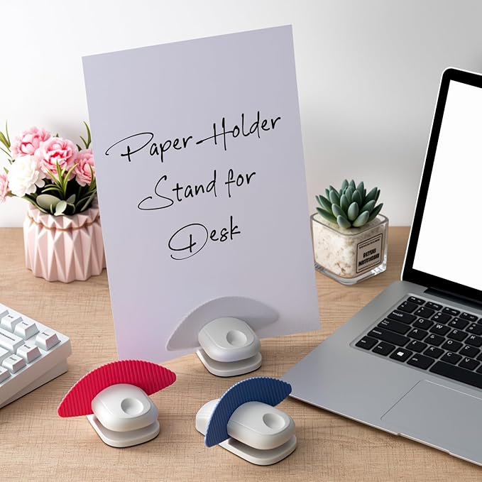 Faccito 3 Pcs Paper Holder Stand for Typing Non-Slip Mat Desktop Folder Document Holder with Anti-Slip Pads Portable Copy Stand Desktop Clamp for A4 Paper Office Reading (White,Blue,Red)