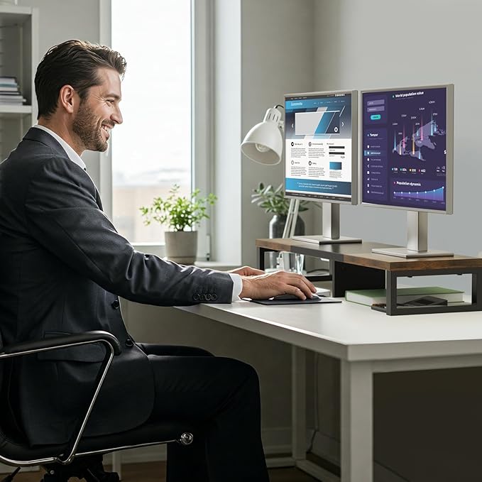 Zimilar Dual Monitor Stand Riser, Large Monitor Stand for Desk, Wood Monitor Riser with Storage Organizer for Home Office, Monitor Stands for 2 Monitors, Desktop Wooden Monitor Riser for Computer