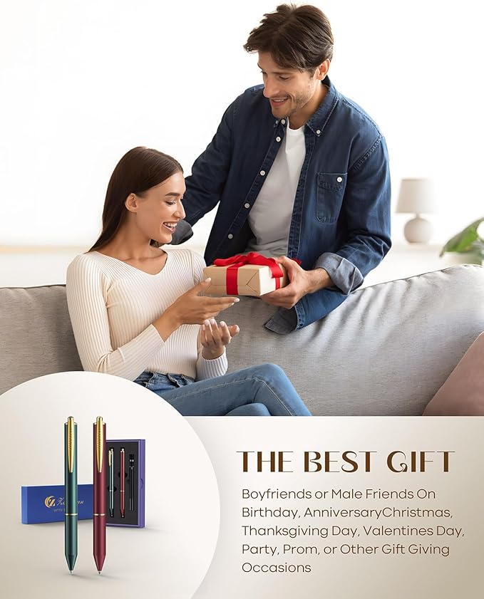 pens 0.5MM Retractable Metal Gel Pen fancy pen Premium Metal Barrel nice pens Smooth Writing Archival Ink Leak-Proof, Ideal Gift Set - 2 Pens/Box with 2 Refills