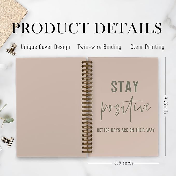 QLMX Stay Positive Inspirational Spiral Notebook for Women Men Employee, Positive Affirmation Journal Notebook, Motivational Coworkers Notebooks for Work, Motivational Office Supplies Gifts, 5.5x8.3