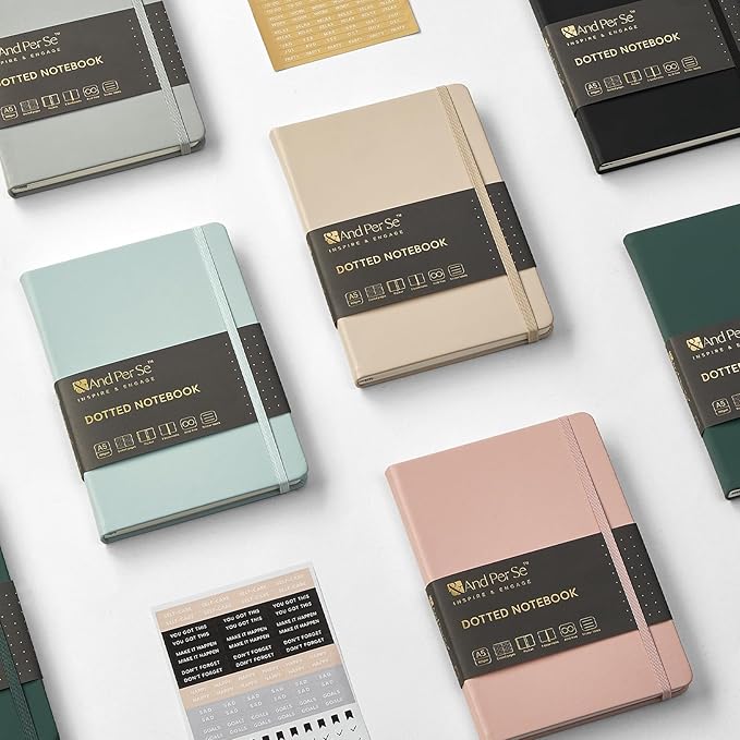 &And Per Se Dotted Journal Notebook, A5 Hardcover Bullet Dotted Journal, 160 Pages 100 gsm Thick Dotted Paper, 3 Sheets of Stickers Included - 5.7'' x 8''οΌDark BlueοΌ