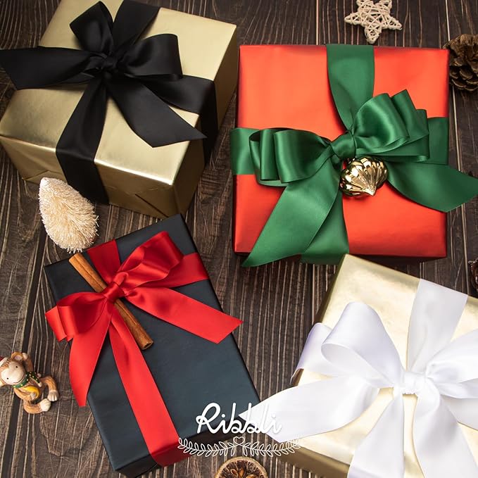 Ribbli Double Faced Black Satin Ribbon,1” x Continuous 25 Yards,Use for Bows Bouquet,Gift Wrapping,Floral Arrangement