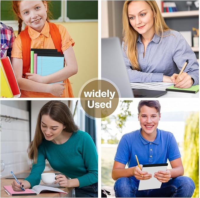 6 Pack Legal Pads 5x8 Note Pads College Ruled Notepad Pink/Green/Blue Perforated Small Legal Pads 80GSM Notepads 30 Sheets Writing Pads Line Paper Pad for School, College, Office, Business