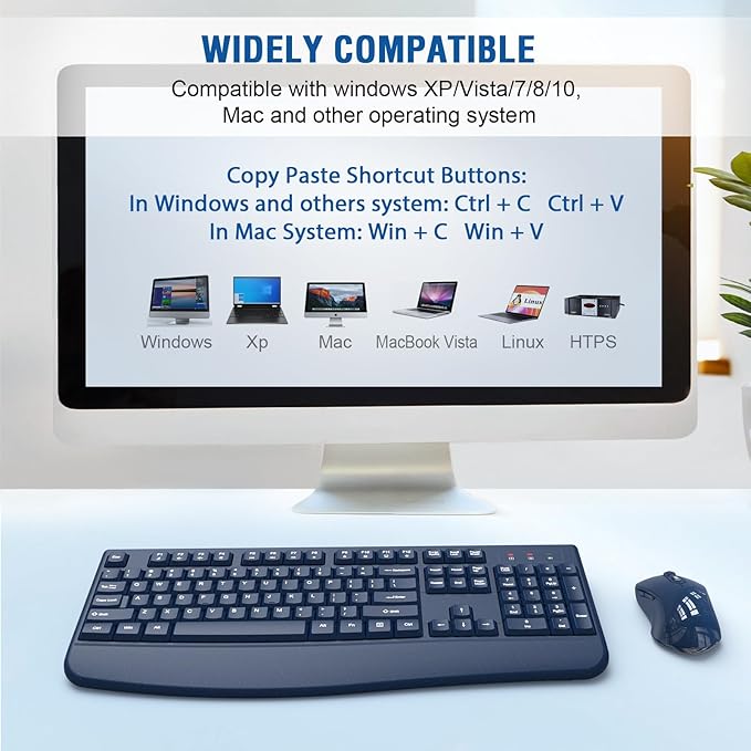 Wireless Keyboard and Mouse Combo, Full-Sized 2.4GHz Wireless Keyboard with Comfortable Palm Rest and Optical Mouse for Windows, Mac OS PC/Desktops/Computer/Laptops (Starry Blue)