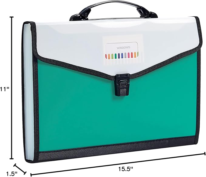 Leagl Size 13-Pockets Expanding File Folder with Handle, Plastic Accordion Filling File Folder Expandable Monthly Portable Paper Document Organizer for Office School & Home (Green)