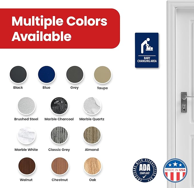 Promot Baby Changing Area Restroom Sign – ADA Braille Bathroom Sign for Business, Self-Adhesive, 9" x 6", Commercial Door Signage, Office Wall Decor - Blue