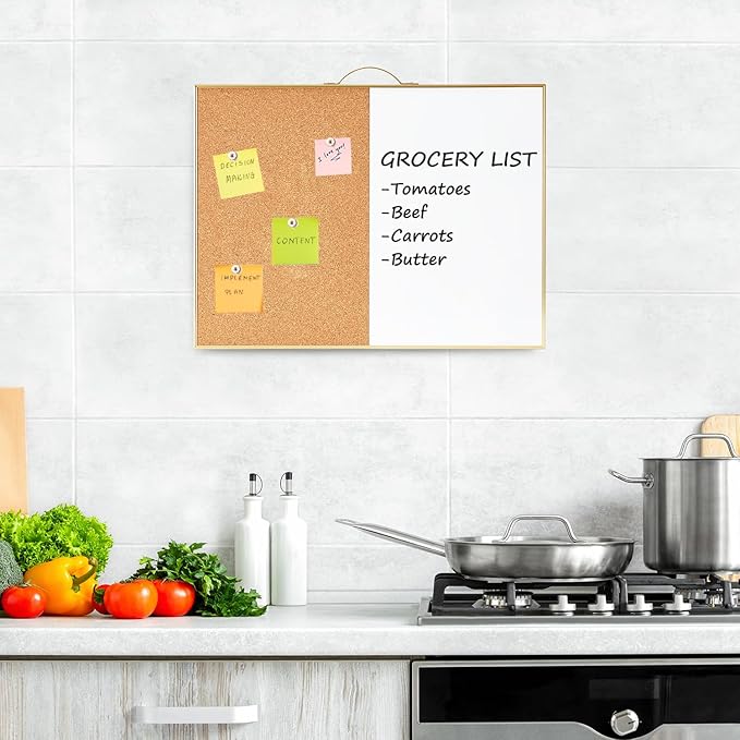 TSJ OFFICE Small Combination Board - 12" X 16" Portable Aluminum Gold Framed Magnetic Dry Erase Board for Wall, Small Bulletin Cork Board with Holder for Office, Home and School