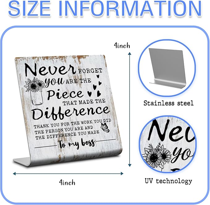 TRCENDE Appreciation Thank You Gifts for My Boss, Never Forget You are The Piece Sign Office Retirement Gifts, Going Away Gift For Boss, boss day gift, Home Office Sign Plaque XLK218