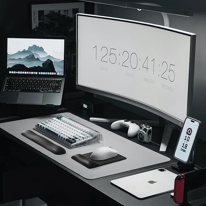 UnivoColors Design-Wave Set of Keyboad Wrist Rest & Mouce Pad,Artificial Sheepskin+Memory Foam+Ergonomic+Anti-Slip Gel, Resilience Support During Work and Gaming,Keyboard Accessory,Black