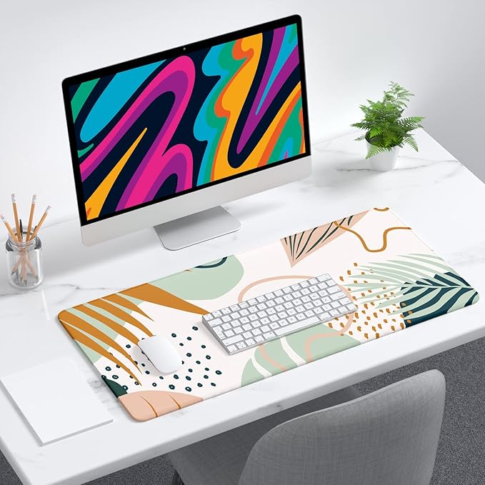 Desk Mat, 32" x 12" XXL Extended Large Gaming Mouse Pad, Desktop Decor Desk Pad, Cute Men Women Office Supplies and Accessories, XL Mouse Mat for Laptop & Keyboard, Boho Leaves