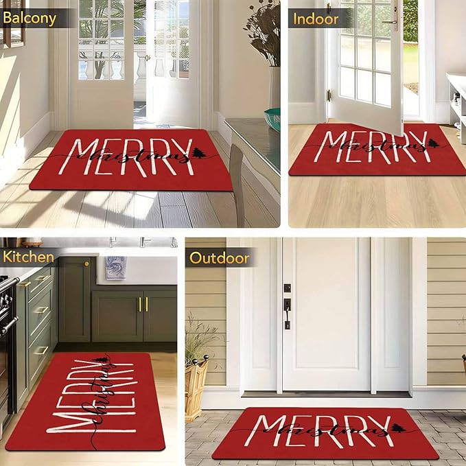 Merry Christmas Doormat Red Funny Text Door mat Outdoor Entrance Christmas Festival Carpet for Outside Entrance Or Porch Entry Entrance Decoration, 16" x 24" Inch