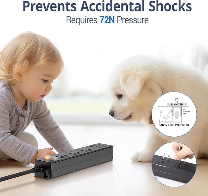 IPX6 Outdoor Power Strip Weatherproof, Waterproof Surge Protector with 3 Wide Outlet with 1A2C USB Ports, 15FT Long Extension Cord, Wall Mountable for Outside Decorations and More UL Listed(Black)