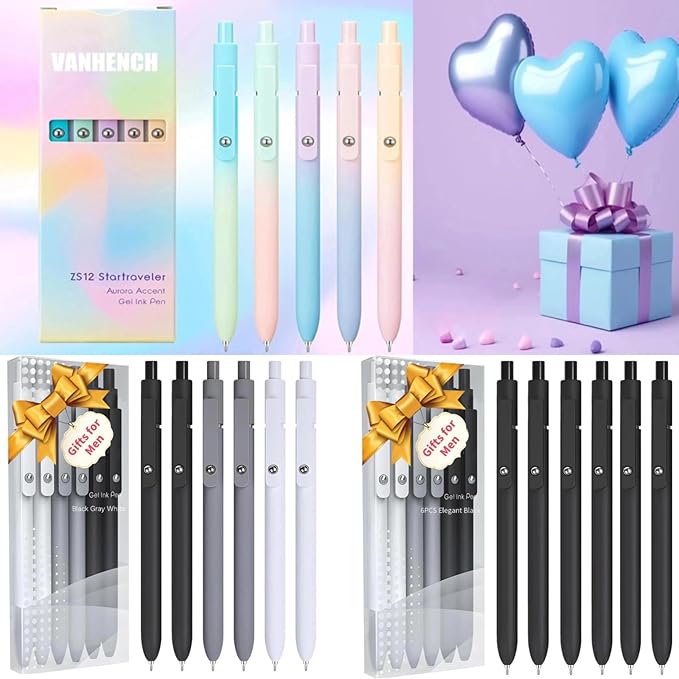 Vanhench 5Pcs Gel Pens, 0.5mm Black Ink Cute Pens for Journaling, Nurse Gifts Accessories for Work, Preppy Stuff & Aesthetic Trendy Stuff, Cool Teen Girl Gifts for 8 9 10 11 12 13 14 Year Old Girl