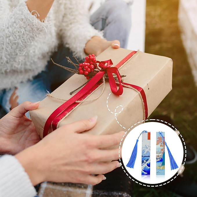 Metal Bookmark Japanese Waves Bookmarks for Women Men Book Lovers Book Mark Set of 2 with Tassel Reading Book Accessories Book Marks for Reading Women Men Book Lovers Gifts