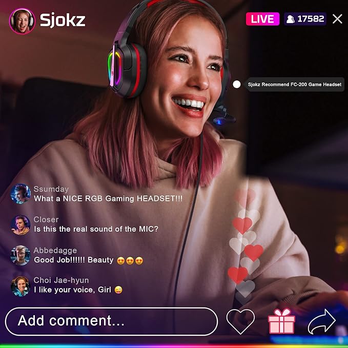 Fachixy FC200 PC Gaming Headset for PS4, PS5, Switch, Xbox One, Mac, Noise Canceling Headphones with Microphone, Computer Headset with 3.5mm Jack & RGB Light