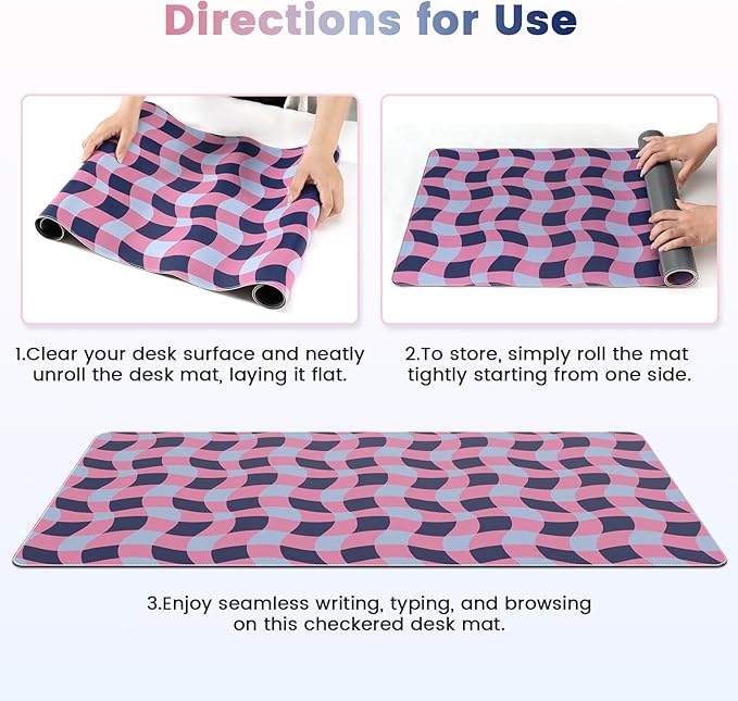 HAOCOO Checkered Desk Mat, 35.4" x 15.7" Leather Desk Matt, XXL Mouse Pad Office Decor, Non-Slip Keyboard Pads, Water Resistant Table Mat, Stitched Edge Keyboard Pad for School, Home(Pink)
