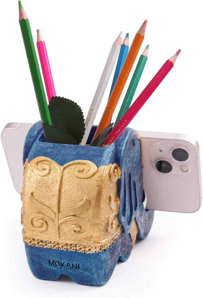 MOKANI Elephant Pencil Holder with Phone Stand, Elephant Gifts for Women Multifunctional Pen Holder Office Desk Organizer Desk Accessories Desk Decor Decorations Thanksgiving Christmas Gifts