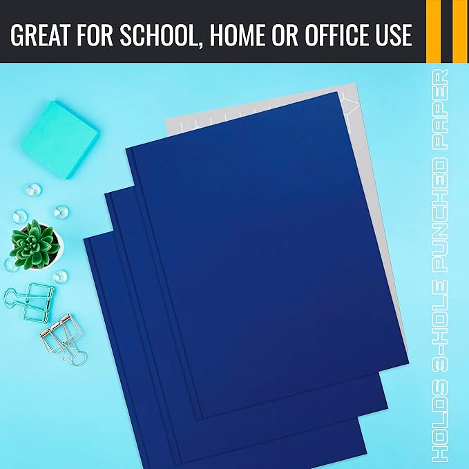 Better Office Products Blue Paper 2 Pocket Folders with Prongs, 50 Pack, Matte Texture, Letter Size Paper Folders, 50 Pack, with 3 Metal Prong Fastener Clips, Blue