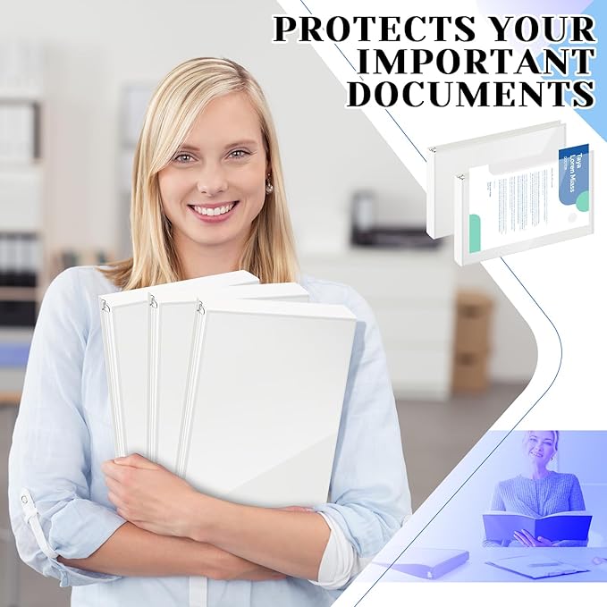 4 Pcs 11 x 17 Inch View Binders with Cover Pocket 2 Inch 3 Rings Heavy Duty View D Ring Binders Economy Holds 11" x 17" Paper for Artwork Blueprints, Office, Home, Work Places (White)