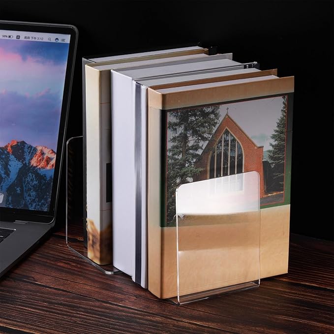 16 Pcs Book Ends Clear Acrylic Bookends for Shelves Heavy Duty Book End L Shaped Dividers Book Stopper for School Library Home Movies CDs File