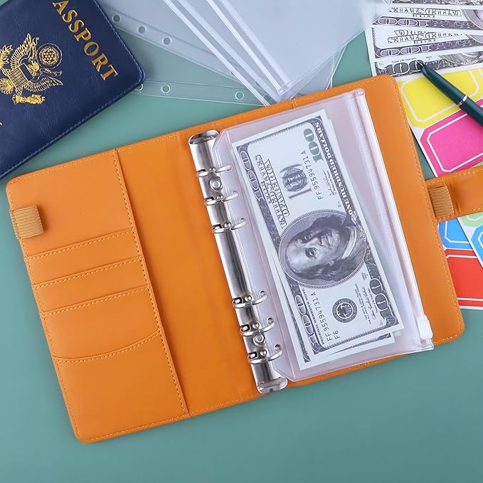 Antner Budget Binder with Zipper Envelopes, Money Organizer for Cash, Cash Envelopes for Budgeting, Budget Planner Savings Binder with Cash Envelopes & Colorful Stickers for Money Saving, Dark Yellow