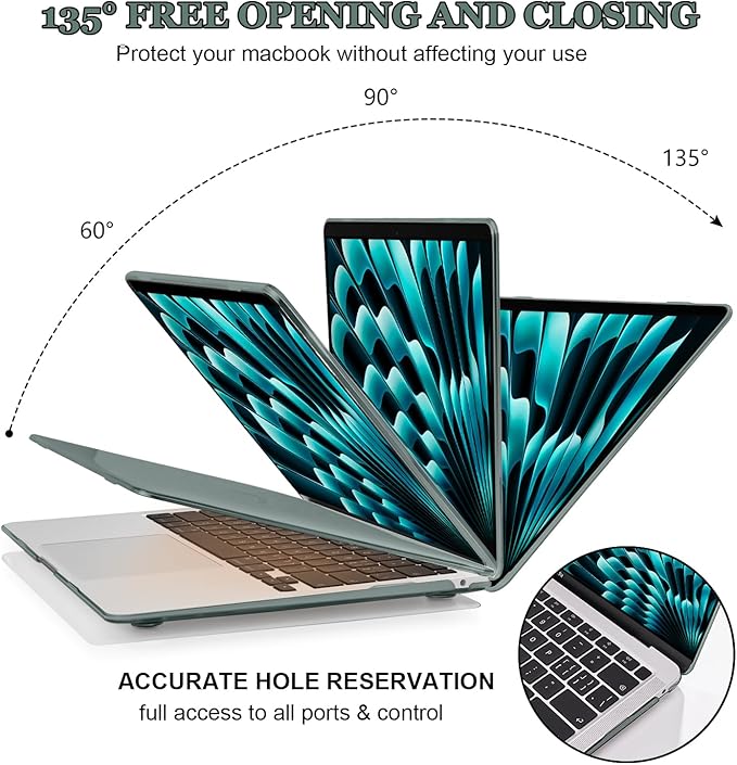 Compatible with MacBook Pro 13 inch Case 2022-2016 A2338 A2289 A2251 A1706 A1989 A2159 M2 M1, Crystal Plastic Hard Shell Case Keyboard Cover Screen Film for Mac Pro 13 Touch ID, Midnight Green