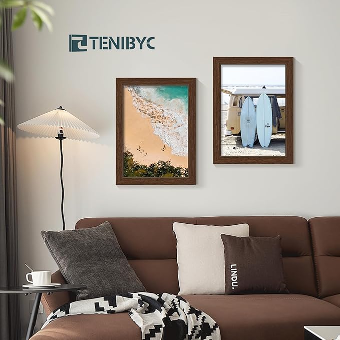 9x12 Picture Frame 4 Pack - Brown Woodgrain, HD Tempered Glass, 9 x 12 Photo Frame, Table or Wall Display, Holiday Decoration