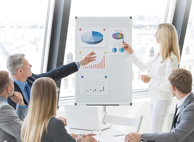 BIBOC Mobile Dry Erase Board – 36x24 inches Magnetic Portable Whiteboard Stand Adjustable Easel White Board Flipchart Easel Board with 25 Sheets Paper Pad 1 Eraser, 2Markers (24x 36 inches)