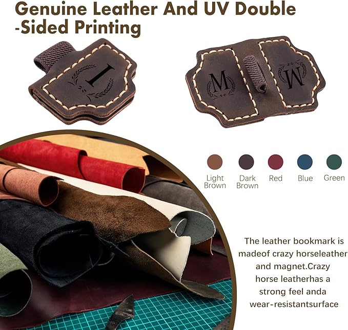 Custom Bygone Mark Bookmark with Pen Holder, 26 Letters Name Initial Personalized Magnetic Leather Bookmark, Gifts for Book Lovers, Readers, Travelers, Leather Book Marks (Blackish Green, J)