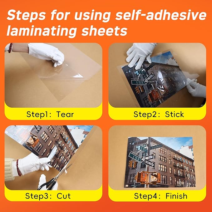 Self Adhesive Laminating Sheets,4Mil 8.5x11inches,10 Sheets Self Sealing Laminating Sheets, Self Adhesive Contact Paper,Clear Laminate Sheets for Stickers,No Machine Needed
