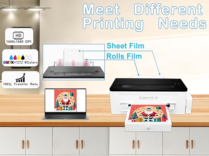 Lancelot A3 L1800 DTF Printer Bundle DTF Printing Machine with Roll Feeder, White Ink Circulation,t Shirt Printers with Film Cutter for DIY T Shirt Business (Printer+Software+Laptop+Consumables)
