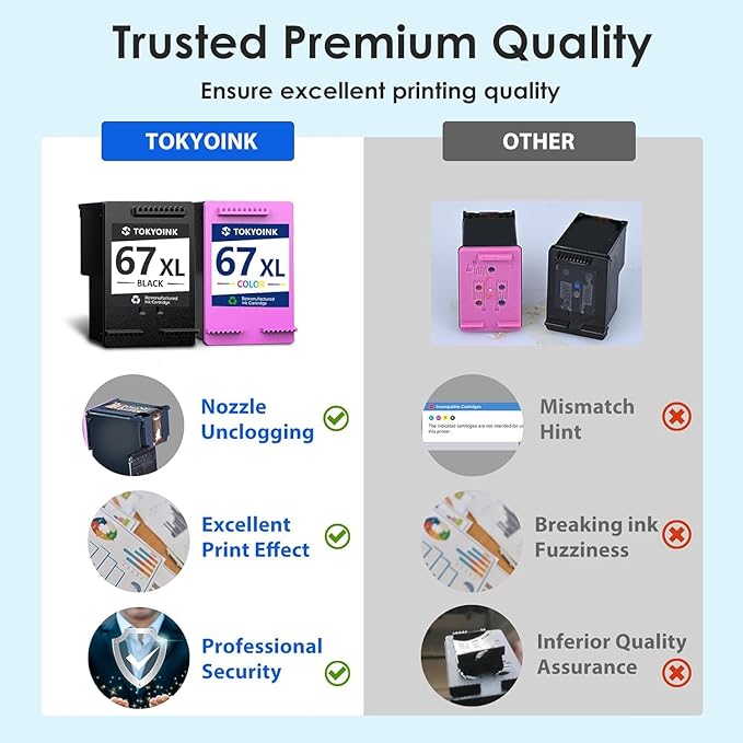67XL Printer Ink Compatible for HP Ink 67 Replacement for HP67 67XL Ink Cartridges Black/Color Combo Pack Fit for DeskJet 2855e 2827e 4255e 2800e 2700e 2755e 4155e Envy 6000 6055e 6400 6455e Printer