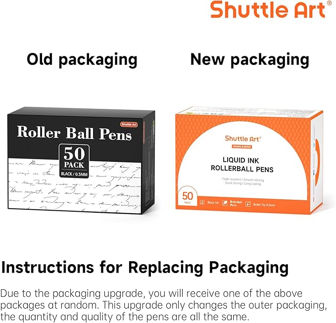 Shuttle Art RollerBall Pens, 50 Pack Black Fine Point Roller Ball Pens, 0.5mm Liquid Ink Pens for Writing Journaling Taking Notes School Office