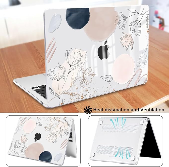 Compatible with MacBook Air 13.6 inch Case 2025 2024 2023 2022 Release A2681 A3113 A3420 Cover M4 M3 M2 Chip, Pattern Plastic Hard Shell Case Screen Film Keyboard Skin, Abstract Line Floral