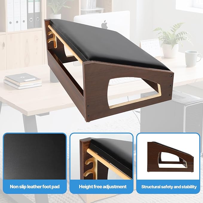 Ergonomic Foot Rest, 4 Adjustable Height Foot Stool,Footrest Under Desk, Soft Cushions, Foot Rest Office,Improving Posture, Promoting Blood Circulation(Espresso)