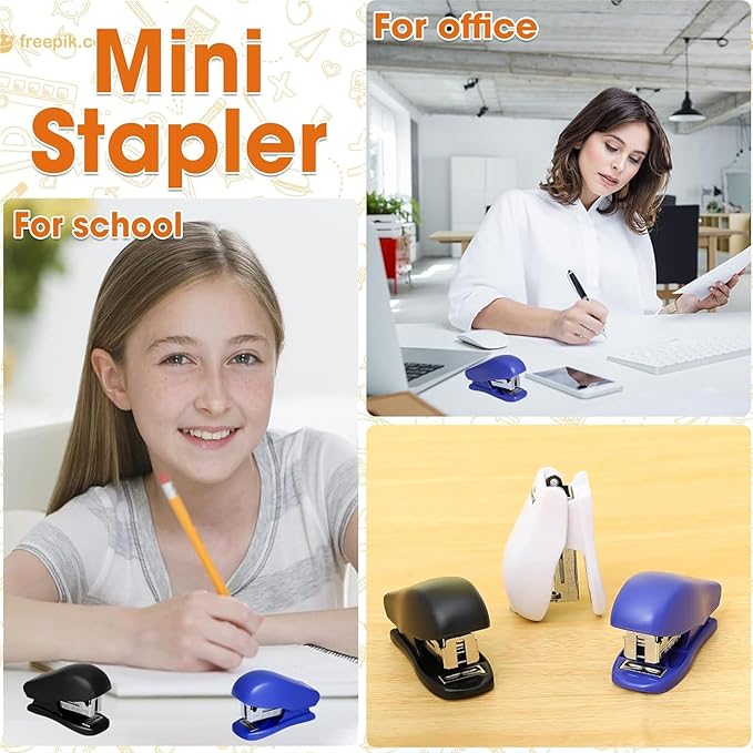 9PCS Mini Stapler with Staples,25 Sheet Capacity Office Desktop Stapler with 4320 Standard Staples,Portable Small Stapler for Student Office School Home(3 Colors)